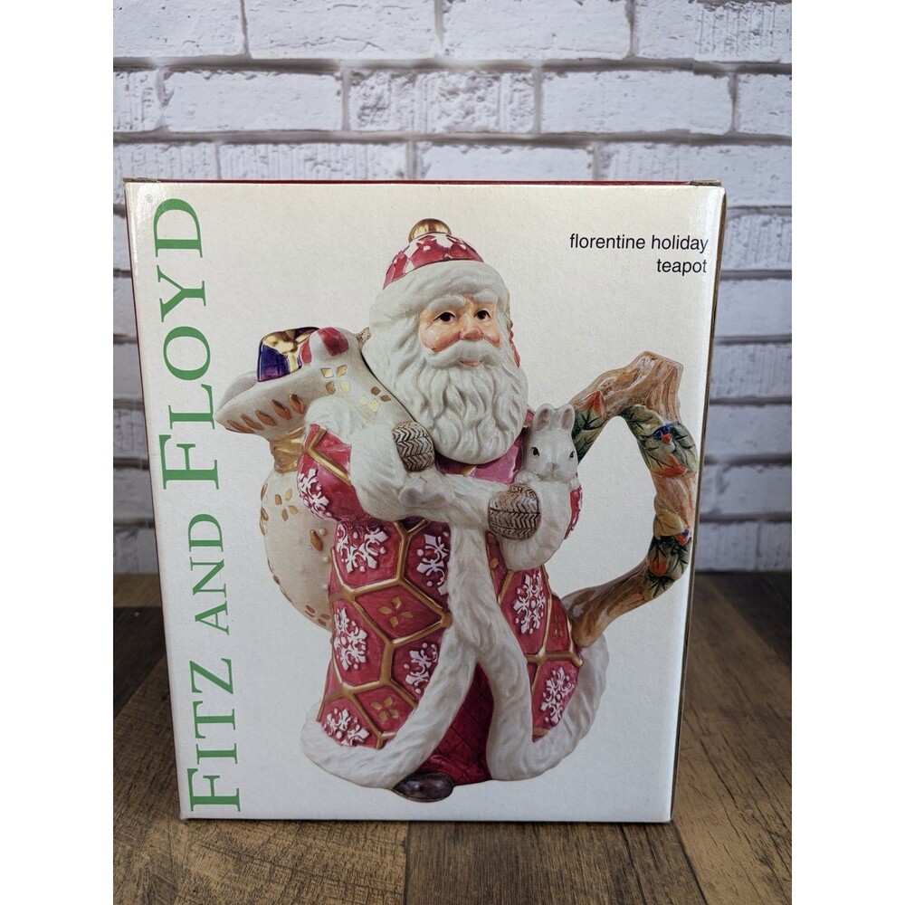 Fitz And Floyd 2003 Santa Florentine Holiday Teapot Ceramic Christmas NEW!